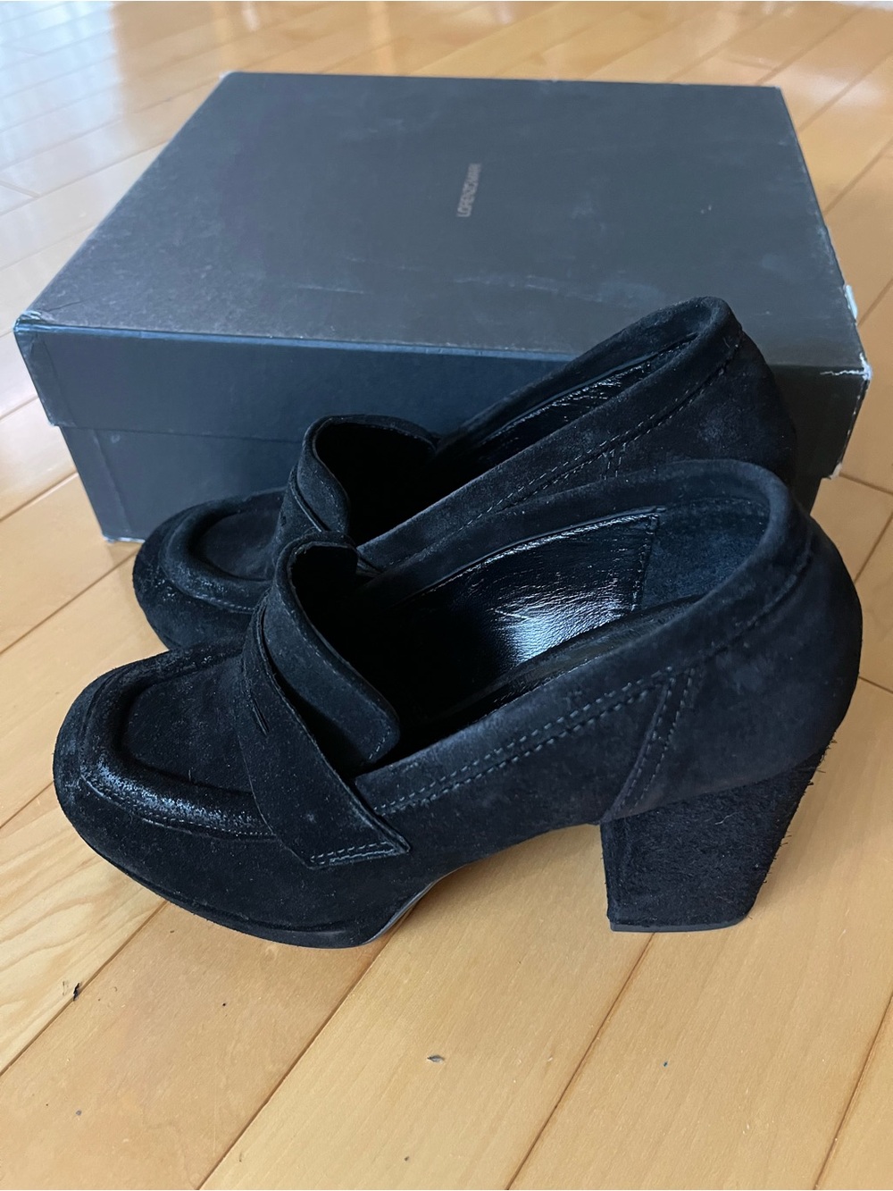 Lorenzo Mari Black Suede Block Heel Loafers - Women